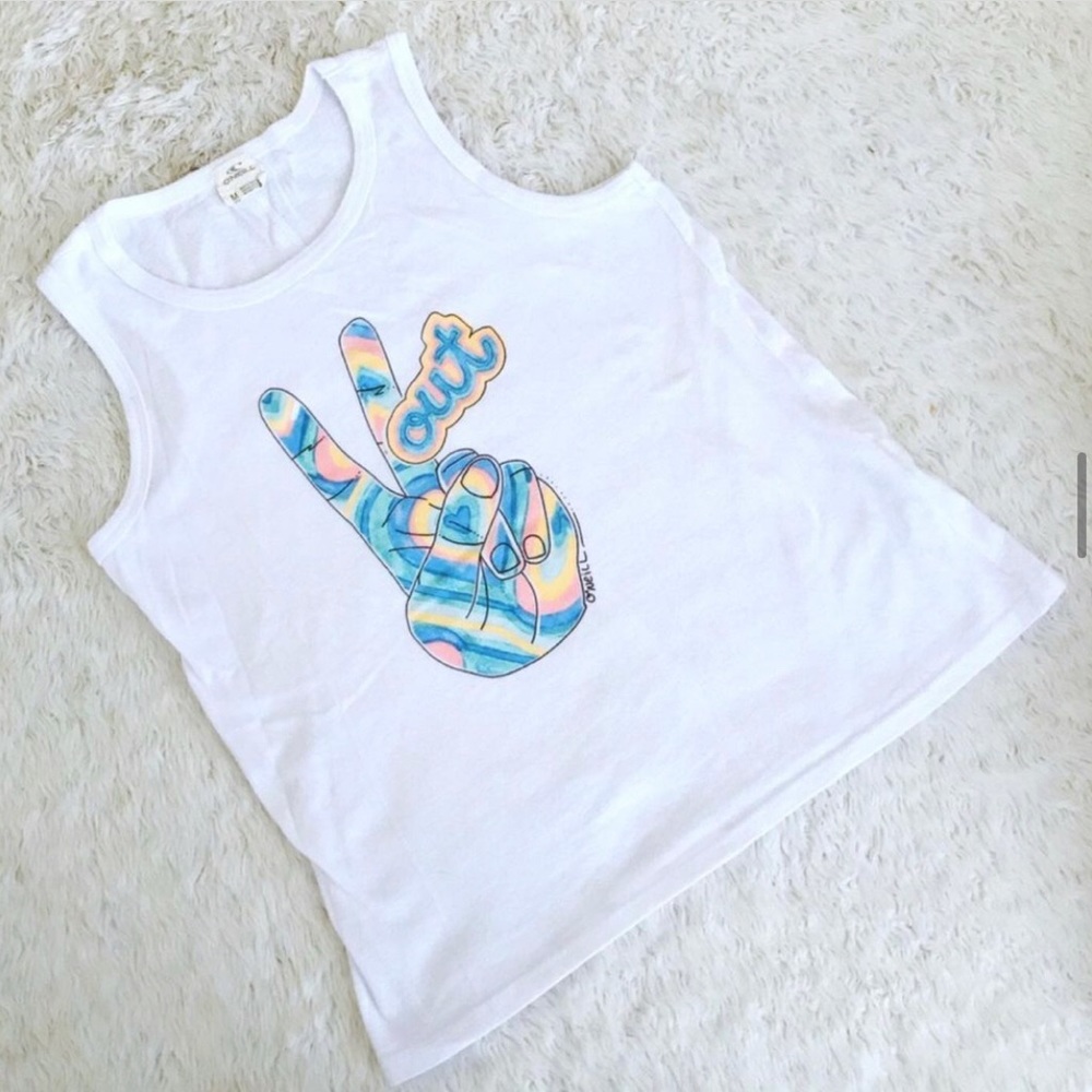O’Neill “Peace Out” pyschedelic peace sign graphic surfergirlcore muscle tee